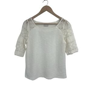 Post Mark Anthropologie Textured White Lace Sleeve Top Small
